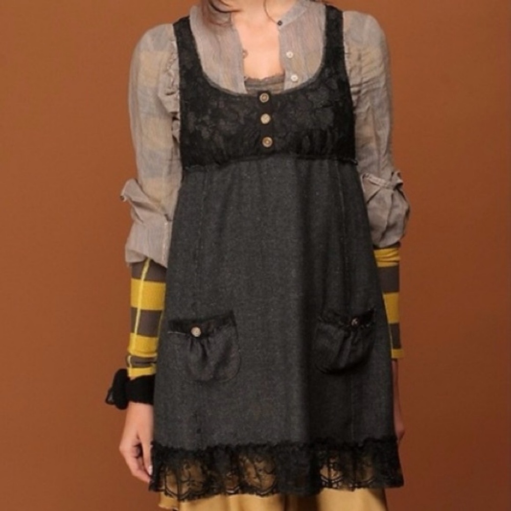 Free People Herringbone Lace boho mini dress